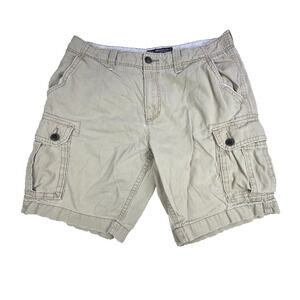 American Eagle Men's Cargo Shorts Khaki Size 36x9 Y2k Style Distressed
